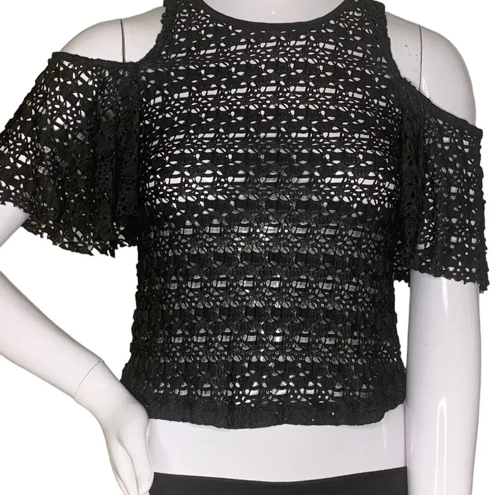 Zara Collection NWT Top Cold Shoulder Lace Black Size Small